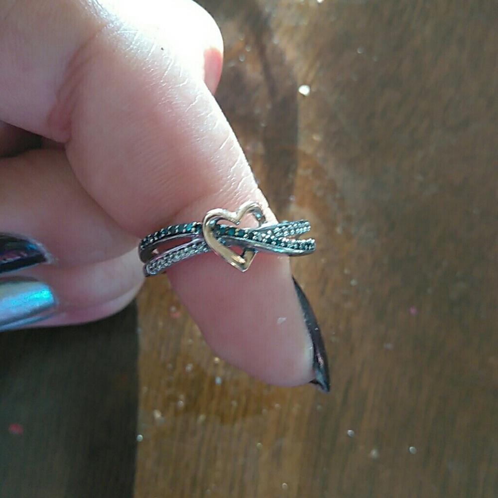 Blue and white diamonds in rose gold and silver